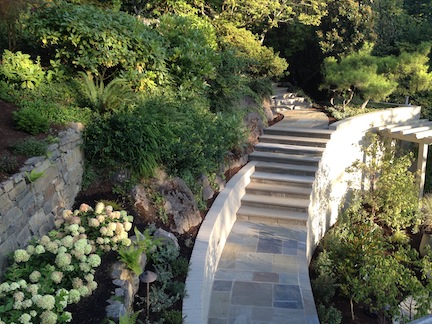 Stone stairs mortared over old steps